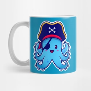 Cute Pirate Octopus With Eyepatch Cartoon Mug